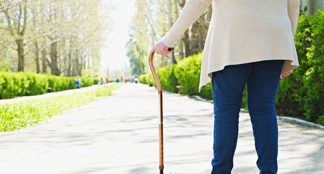 Walking outdoors and staying positive with a walking cane