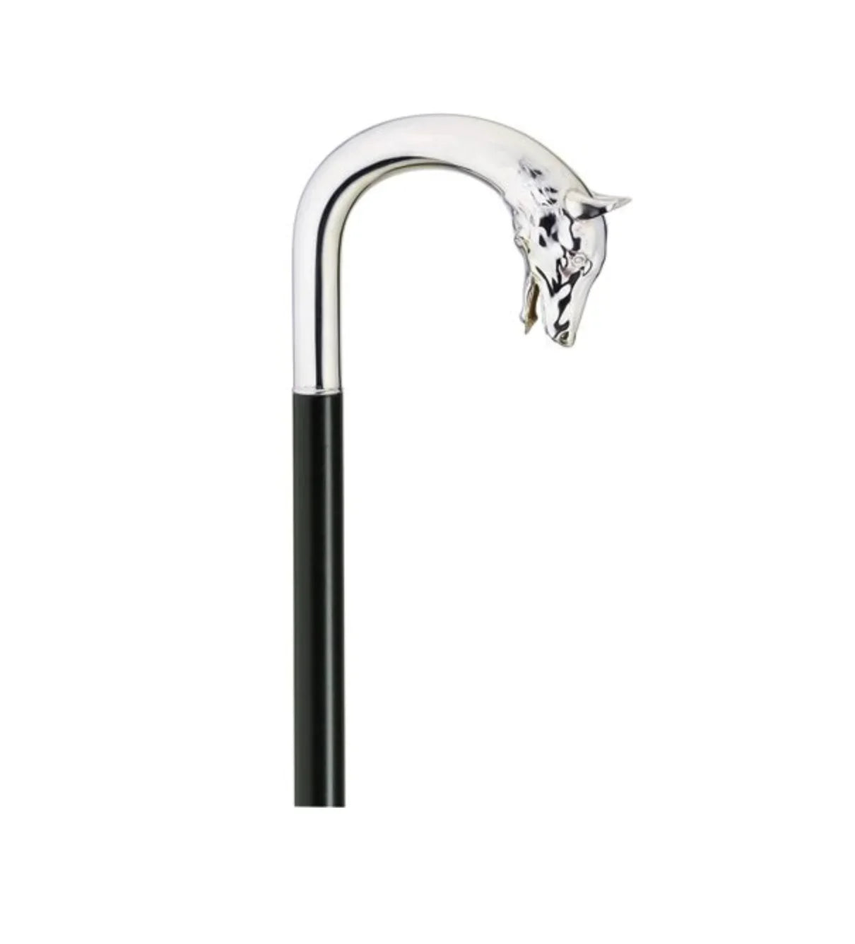 German Silver-Plated Dog Head Walking Cane – Hand-Crafted Crook Handle on Black Hardwood