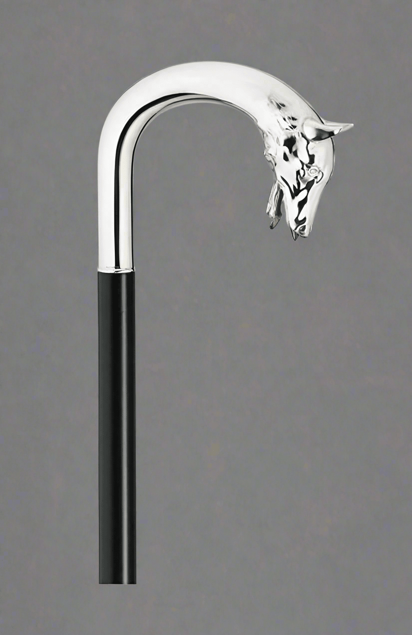 Alpacca Wolf Dog Walking Cane with dark shadows finish and 36-inch black maple shaft from Canes Galore