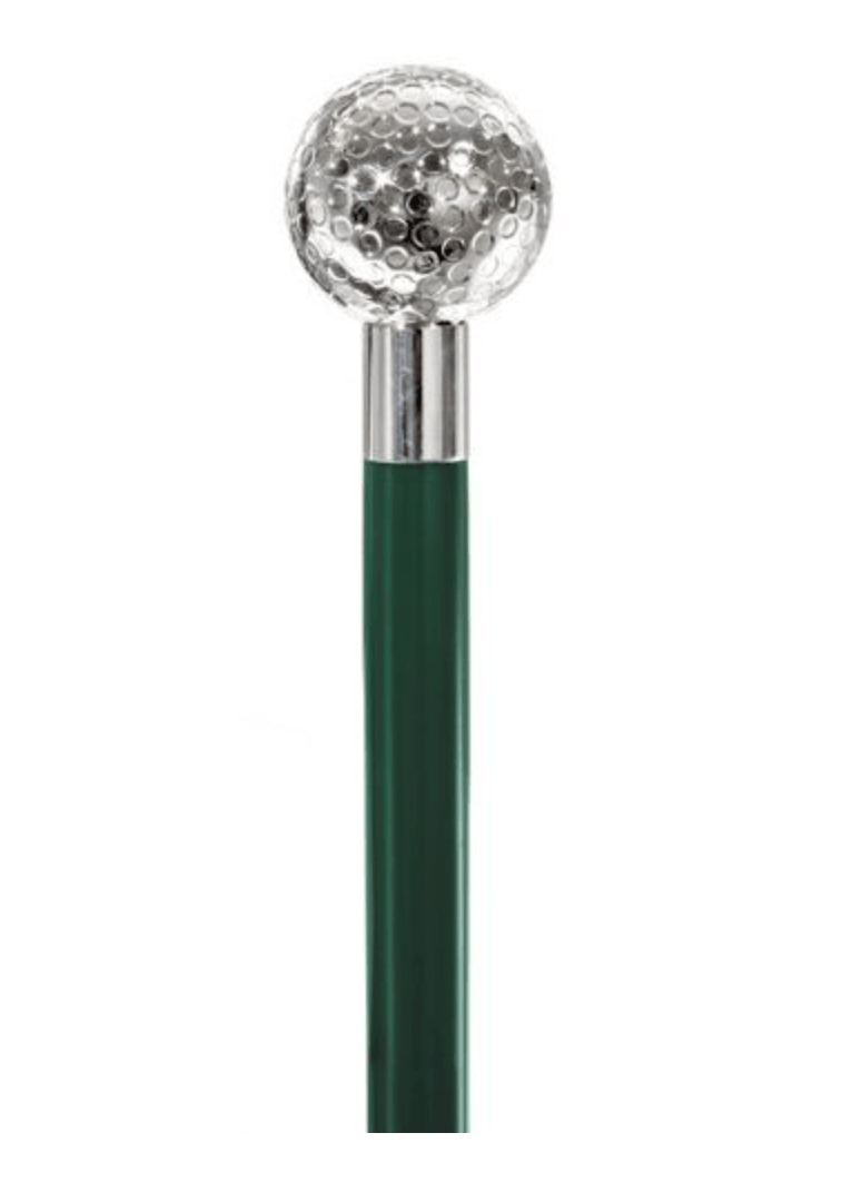 Golf Ball Sterling Silver Cane with Dark Green Shaft 36" | Canes Galore - Canes Galore