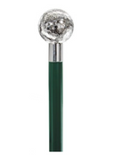 Golf Ball Sterling Silver Cane with Dark Green Shaft 36