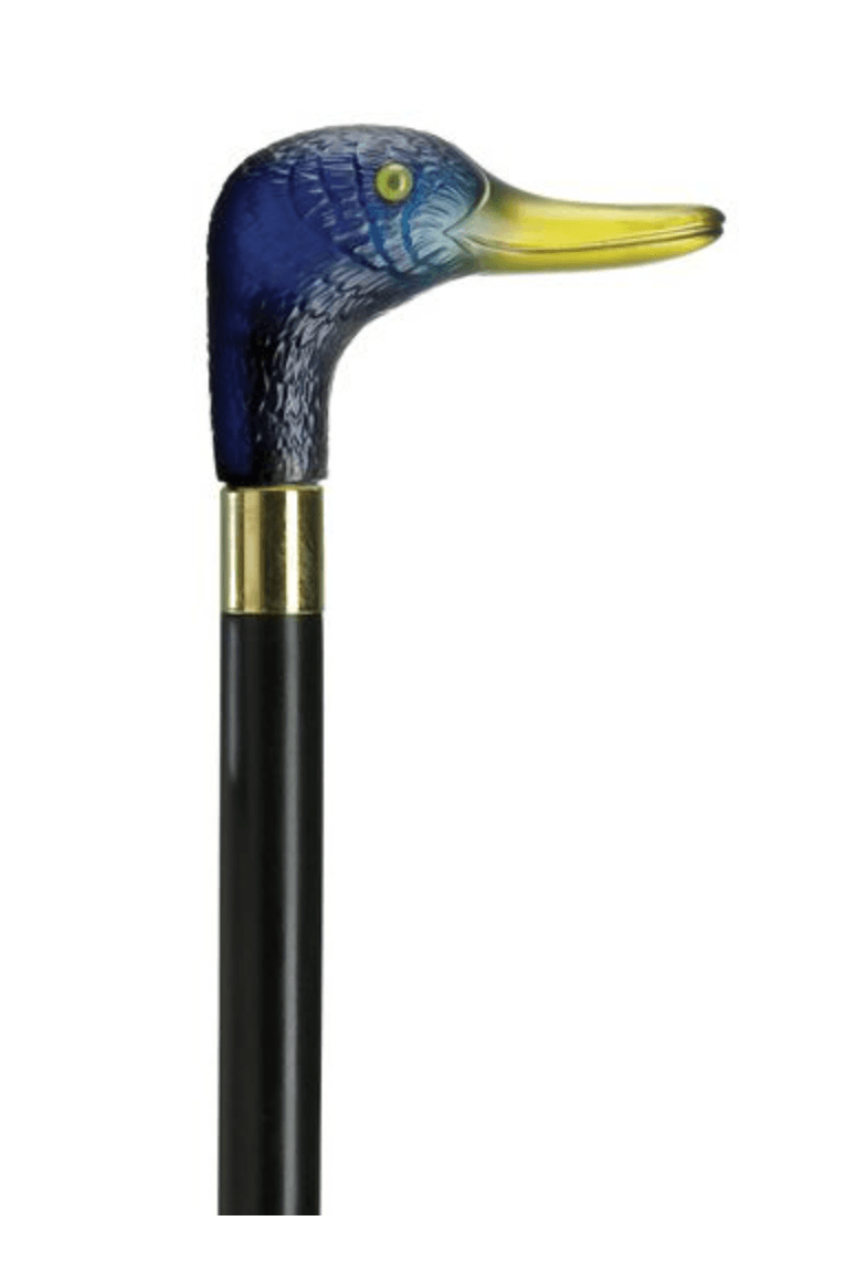 Translucent Duck Head Blue on Black Hardwood Shaft 36" | Canes Galore - Canes Galore