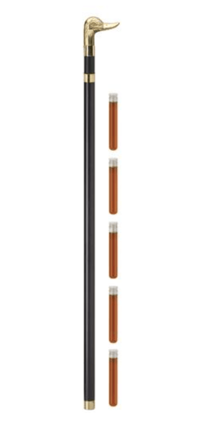 Duck Gold Brass Handle Walking Cane with 5 Glass Flasks - Black Shaft, 36