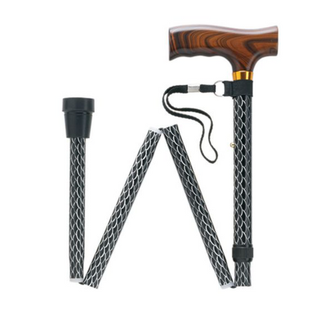 Black Scallop Design Folding Walking Cane | Stylish & Portable - Canes Galore