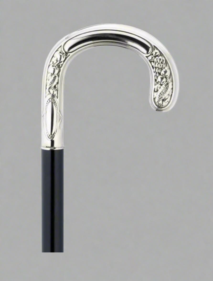 Alpacca 'Horn of Plenty' 36" walking cane – luxurious silver-toned handle with classic symbolism, exclusively at Canes Galore.