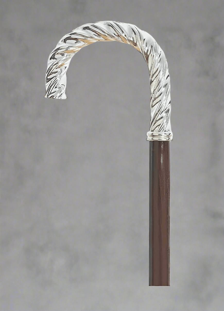 The Twizzler Walking Cane | 925 Silver Plate Crook Handle with Twisting Design - Canes Galore - Canes Galore