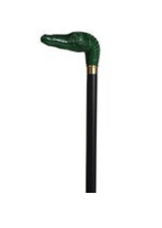 Fritz Green Gator Handle Walking Cane | Brass Ring & Collar, Made in Italy - Canes Galore - Canes Galore