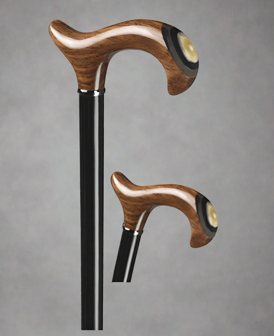 Men's Derby Handle Cane with Horn Inlay 'Jupiter' Design | German Craftsmanship - Canes Galore - Canes Galore