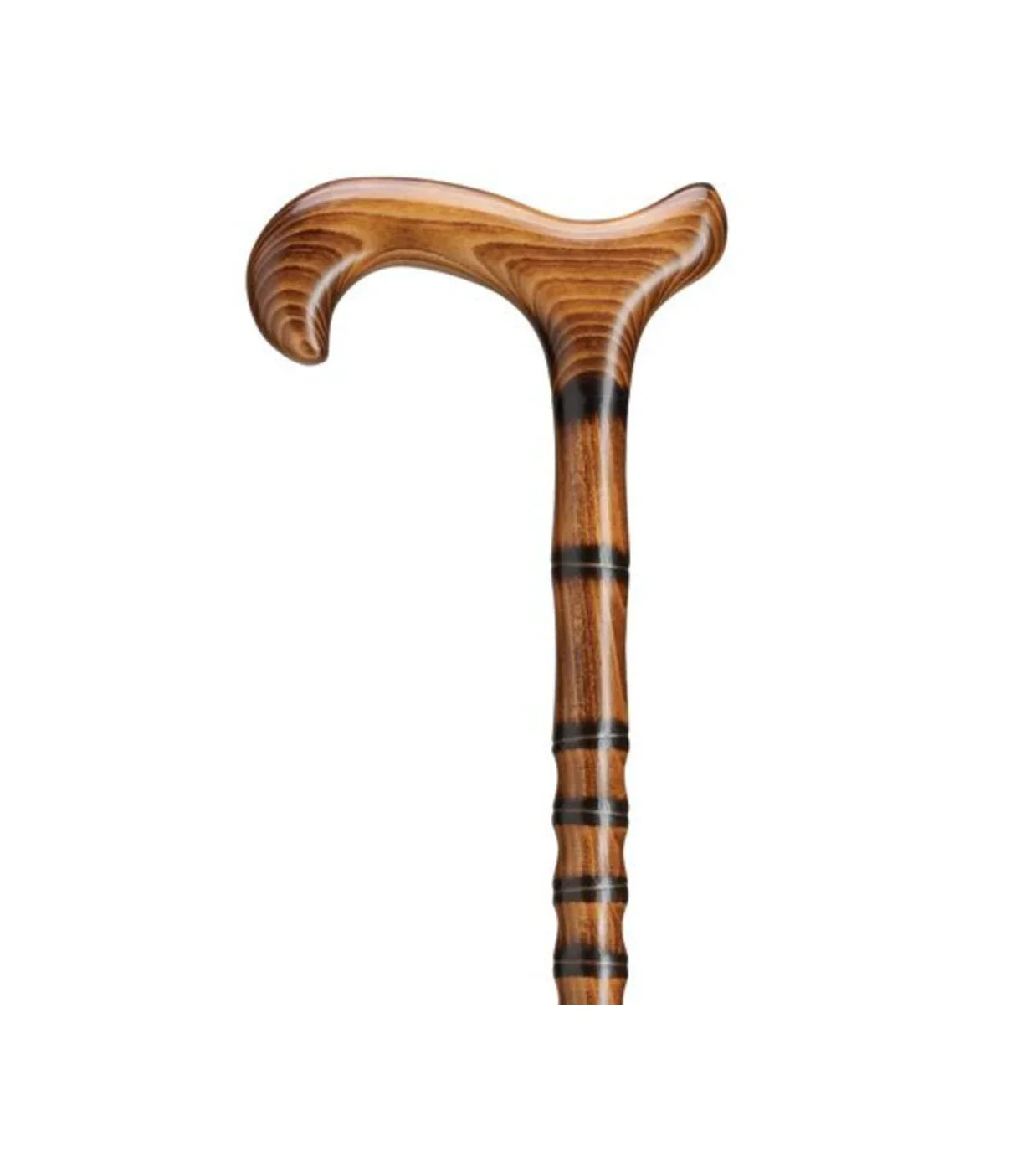 A unisex 36-inch walking cane with a bamboo-inspired wood finish and a curved derby handle, styled for natural elegance and everyday use.