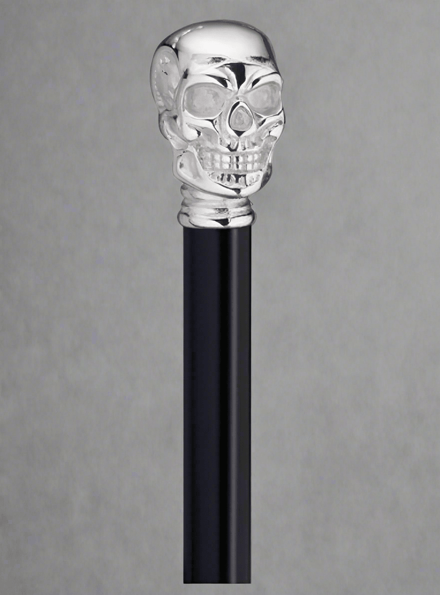 Silver Chrome Plated Brass Skull Walking Stick | 36" - Canes Galore - Canes Galore