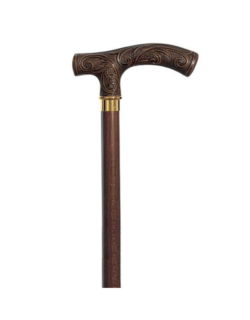 VICTORIAN patterned Fritz Walking Stick, Brown Hardwood Shaft 36