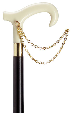 Ladies Derby Walking Cane with gold chain, black shaft 36
