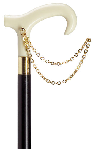 White Ivory Ladies Derby with gold chain, black shaft 36