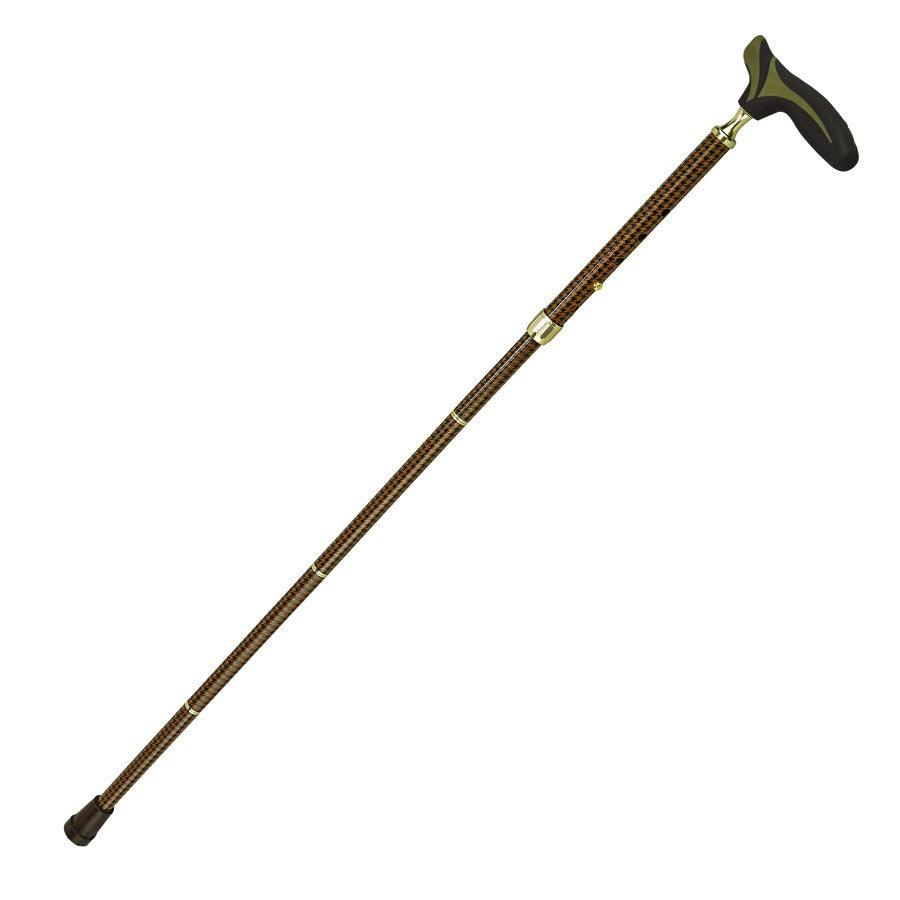 Brown Over Molded Comfort Handle Adjustable Folding Walking Stick - Canes Galore