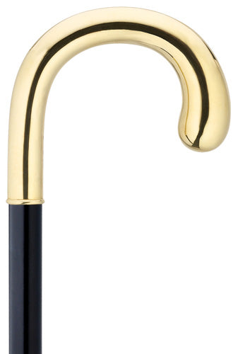 14 kt SOLID GOLD Bulb-Nose Crook Walking Cane for Men, Ebony Wood Shaft 36" - Canes Galore
