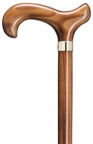 Scorched Beech Wood Men's Derby walking cane with Brass Band 36" - Canes Galore