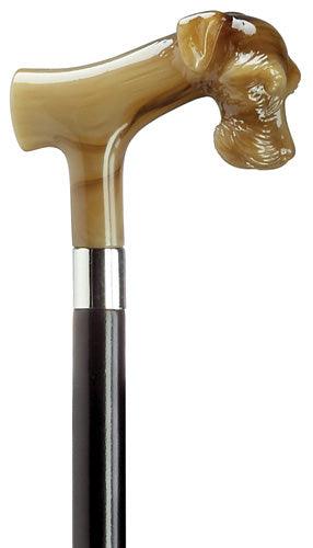 Schnauzer Dog Horn Derby Walking Cane on black maple shaft 36" - Canes Galore