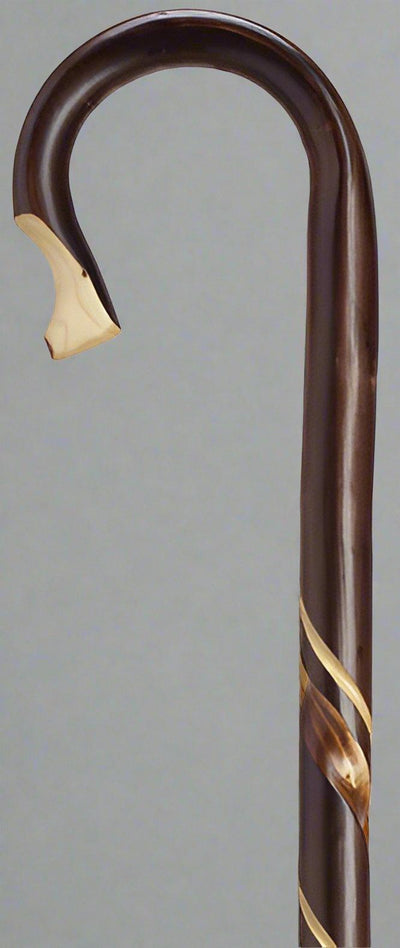 Spiral Carved Chestnut Shepherd's Crook Walking Cane | 36