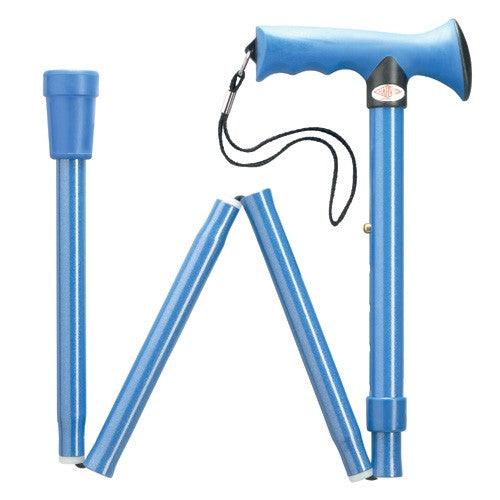 ERGONOMIC SOFT TOUCH HANDLE, BLUE FOLDING ADJUSTABLE WALKING CANE 32.5-36.5" - Canes Galore