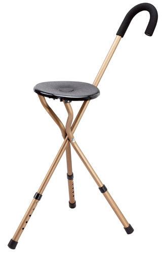 ADJUSTABLE Tri Seat Cane, bronze with black seat, padded handle, to 225 lbs. - Canes Galore