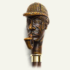 Sherlock Holmes, detective molded handle walking stick 36" - Canes Galore