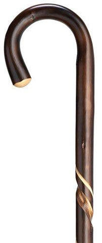 Spiral Carved Chestnut Scorched Round Handle Walking Cane, 36