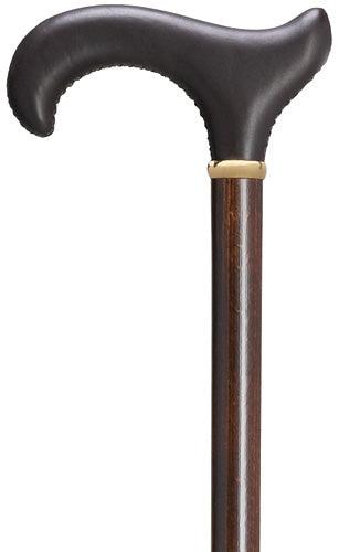 BROWN Shaded Leather Derby Walking Cane on matching hardwood shaft 36" - Canes Galore