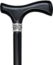 Black Beechwood Slimline Fritz w/ Pewter Silver Collar, 37" - Canes Galore