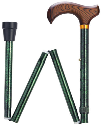 Green Granite Travel Folding Adj Cane 33-37" - Canes Galore