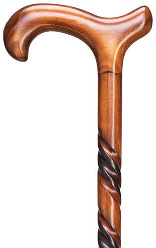 Triple Twist Men's Derby Walking Cane | Scorched Cherry Wood 36