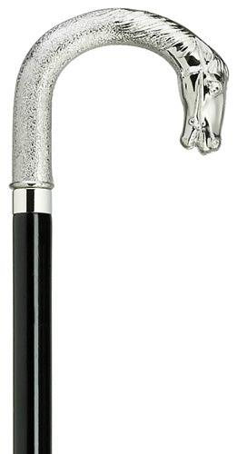 Horse Head Walking Cane - Crook Horse Head Silver Nylon Walking Stick 36" - Canes Galore