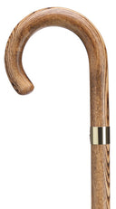 SMOKED Solid Acacia Wood Crook walking cane, brass collar 36