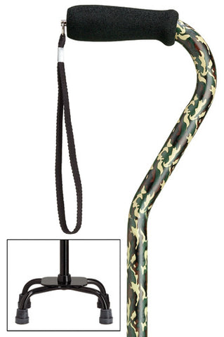 Camouflage Green Quad Walking Cane, small base, 30-39
