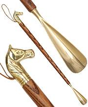 Brass Horse Head Shoe Horn in Ash Wood - Canes Galore