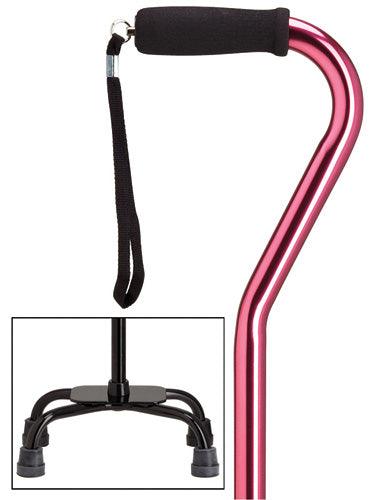 Rose Pink Quad Walking Cane, large black base, 30-39" - Canes Galore