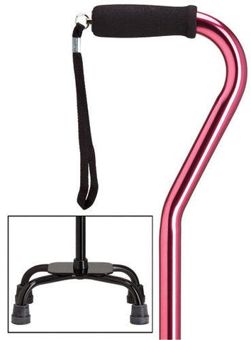 Rose Pink Quad Walking Cane, large black base, 30-39