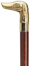 Brass Dog Head handle on Walnut Brown wood shaft 36