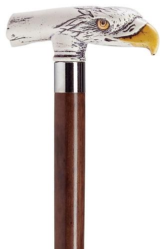 Scrimshaw-simulated Antique Eagle, Walnut Brown Wood Shaft 36" - Canes Galore