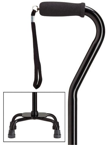 Offset Black Quad Walking Cane, small black base, 30-39" - Canes Galore