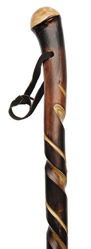 Spiral Carved Chestnut Root Walking Stick 36.5" - Canes Galore