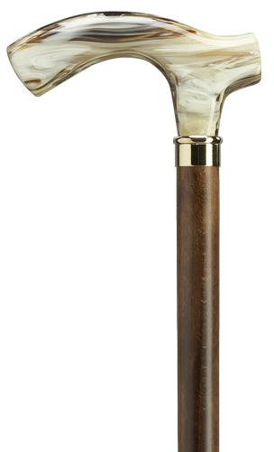 Brown Marbelized Friz handle Walking Cane walnut stained shaft 36" - Canes Galore