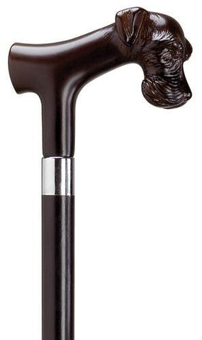 Schnauzer Dog Brown derby Walking Cane on black maple shaft 36