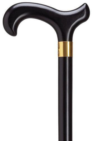 Black Wood Men's Derby Walking Cane, wide brass collar 36