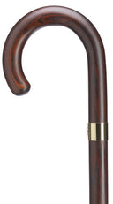 NOCE Dark Brown Acacia Wood Crook walking cane, brass collar 36