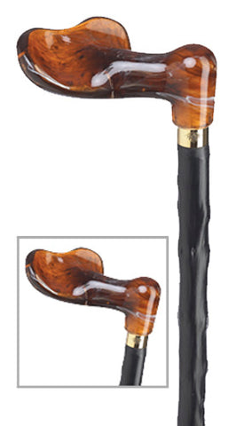 Amber Palm Grip Walking Cane, genuine CONGO WOOD shaft, LEFT