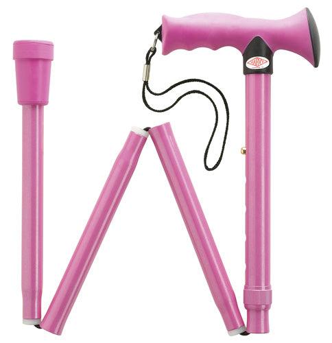 ERGONOMIC SOFT TOUCH HANDLE, LIGHT PINK FOLDING ADJ 32.5-36.5" - Canes Galore