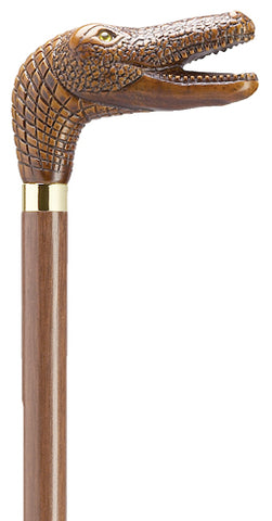 Alligator head molded handle, black shaft walking stick 36