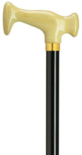 Old Ivory Escort "J" Handle Walking Cane, Black Adj Alum Shaft 30-39" - Canes Galore