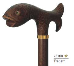 Trout, Fisherman's molded handle walking stick 36" - Canes Galore