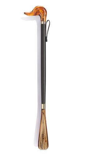 Amber Duck Head on Black Wood, Tortoiseshell Shoe Horn 22" - Canes Galore
